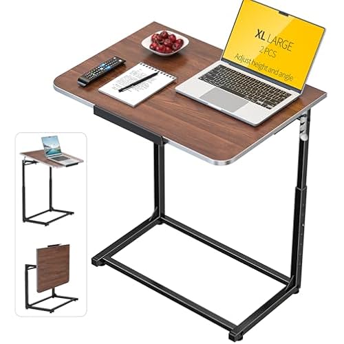 Tv Tray Table Set of 2,Extra Large Dinner Food Tray Table,Couch&Bed Eating Desk,Heavy Duty Folding Laptop Side Table with 8Height&90° Tilt Adjustable,C-Shaped End Table with Phone Slot Walnut