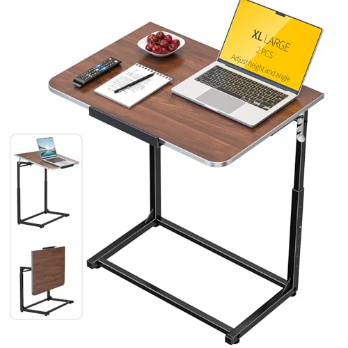 Image of Tv Tray Table Set of 2,Extra Large Dinner Food Tray Table,Couch&Bed Eating Desk,Heavy Duty Folding Laptop Side Table with 8Height&90 Tilt Adjustable,C-Shaped End Table with Phone Slot Walnut