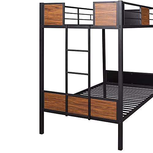 Harper & Bright Designs Metal Bunk Bed Twin Over Twin, Heavy Duty Twin Bunk Bed With Built-In Ladder For Kids Boys Teens Bedroom, Dorm, Easy Assembly With Enhanced Guardrail, Black+Mdf #TOP7