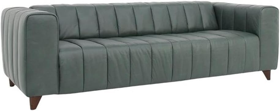 Pemberly Row Contemporary Top Grain Leather Sofa, Green Finish, Premium Italian Leather Upholstery, Tufted Backrests, Ample Seating, Modern Style Living Room Sofa, Comfortable Cushion