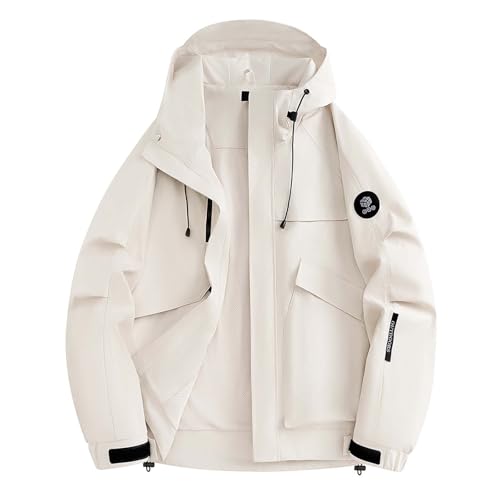 Generisch Chaqueta impermeable para hombre, fina, monocolor, con capucha, protección solar, cortavientos, chaqueta funcional transpirable, de secado rápido, chaqueta para exteriores, Blanco, XL