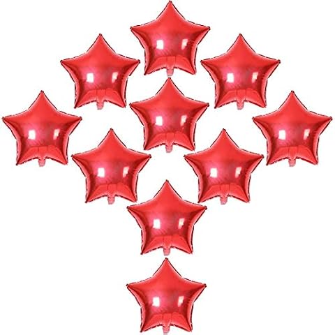 [10 Pack] Star Shape Foil Balloons, 18" Mylar Aluminum Foil Balloons 45cm Decorations for Birthday Party Wedding Engagement Party Celebration Holiday Show Party Activities (Red, 18 Inch) Cover