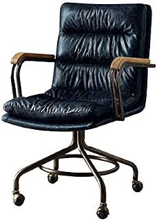 HomeRoots Leather Office Chair in Vintage Blue - Top Grain Leather, Foam, Vintage