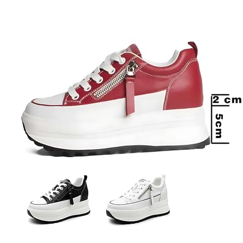 5cm Platform Flat 2cm Hidden Heel Women Casaul Shoes lace up Split Leather Female Fashion Sneakers TPR Sole2