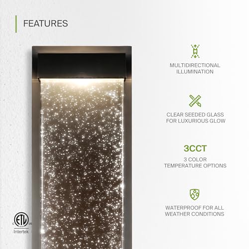 ASD 18" LED Outdoor Wall Sconce 2-Pack | Up-Down, Seeded Glass | Black by ASD - Used condition - Image 3