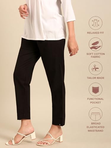 Image of TWIN BIRDS Women Cotton Straight Fit Pants | Ethnic Casual Daily Trousers