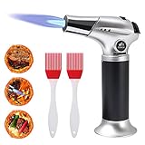 [page_title]-flintronic Flambierbrenner Küchenbrenne, Butan Gasbrenner mit 2 Silikonbürsten, Lötbrenner Sicherheitsschloss & Edelstahl für Creme Brulee, Grill, Kochen, Camping (Butan inbegriffen nicht) Silber