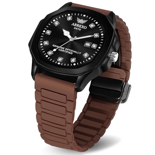 Image of Abx7200 Black Dial NewArrival Arabic Style Brown Silicone Magnet Strap Date Working Quartz Watch for Boys-