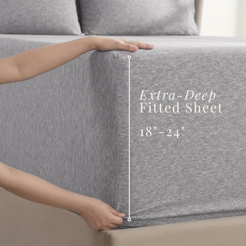 Image of Hearth & Harbor Bed Sheets, Luxury Soft 6 Piece Bed Sheet Set Extra Deep Pocket Fitted Sheets Fits Mattress up to 21 inch, Double Brushed Bedding Sheets & Pillowcases,