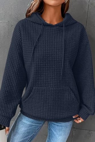 Image of SHEWIN Women Fall Waffle Hoodies Pullover Tops Hooded Sweatshirt