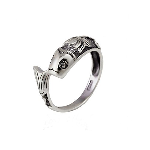 Jade Angel Vintage Sterling Silver Mermaid Band Ring (6.5) #TOP1