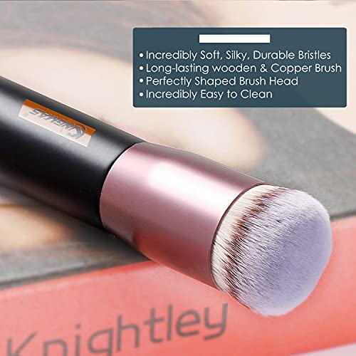 Round Top Foundation Brush, Premium Kabuki Makeup Brush For Liquid, Blending, Cream, Powder,Blush Buffing Stippling Face Makeup Tools (Black, B (Round Top)) #TOP2