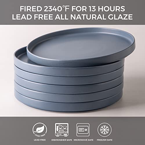 Amorarc Ceramic Dinner Plates Set Of 6, 10.0 Inch Matte Stoneware Plates For Kitchen,Modern Flat Dinnerware Dishes Set,Microwave& Dishwasher Safe, Scratch Resistant, Matte Blue #TOP1