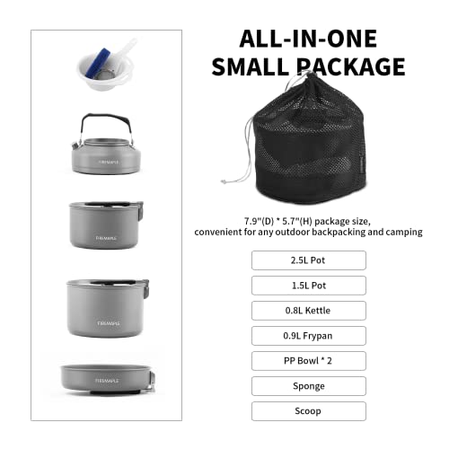 Fire-Maple Feast 4 Camping Cookware Kit Outdoor Cookware Set with Pots, Kettle, Saucepans and Spatula for Hiking Fishing Picnic