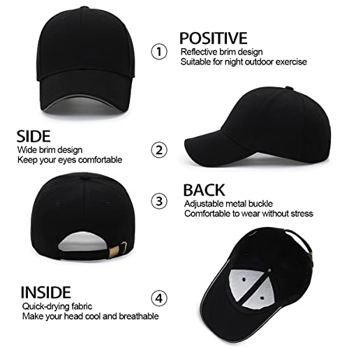 Foto von Baynetin Herren Baseballmützen, 100% Baumwolle 6 Pannels Plain Solid Color Hut, Pre-Curved Visor mit Sandwich. Einstellbare Atmungsaktiv Sommer Justierbarer Outdoor-Sportkappe (Schwarz)