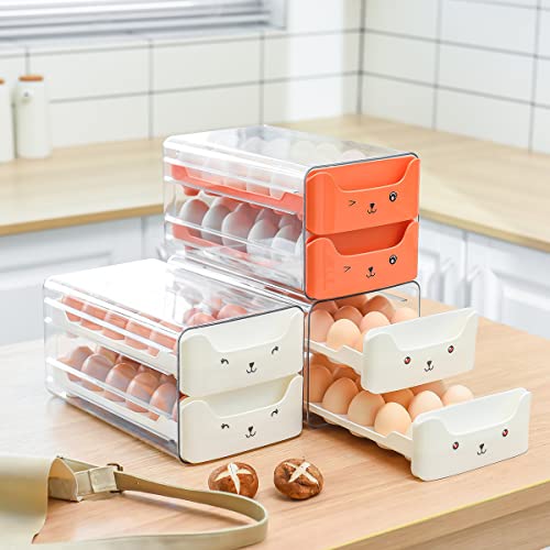 Xunyou Egg Holder For Refrigerator, Clear Plastic Egg Storage Container With Handles，2 Drawers Stackable Egg Organizer & Egg Tray，Household Egg Fresh Storage Box For Fridge (2 Layer, 36 Count, White) #TOP6