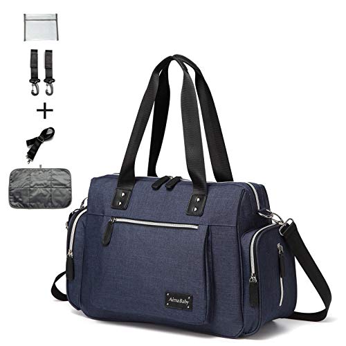KZNI Diaper Tote Bag Diaper Bag,Travel Diaper Carry Bag, Baby Nappy Diaper Bag for Mom Grils Unisex Maternit. Multi Pocket, Tote Bag Beach Bag Travel Handbag Canva Large(Blue)