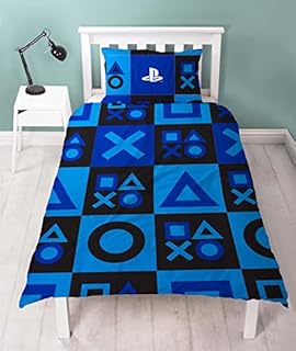 Playstation Checks Single Duvet Cover - Playstation Controller Icons Design - Officially Licensed Reversible Bedding set with matching Pillowcase