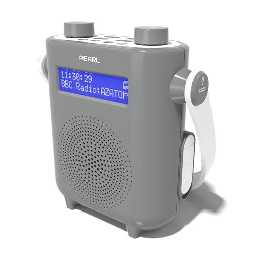 DAB/DAB+ & FM Digital Shower Radio | Bluetooth | IPX5 Water Resistant Technology | Rechargeable Battery | Perfect for Home, Bathroom or Outdoors | AZATOM Pearl (Grey)