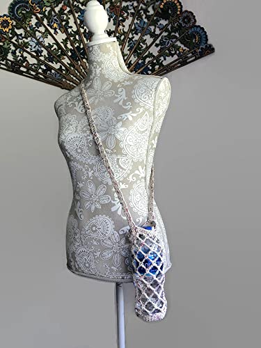 Cotton Crochet Crossbody Water Bottle Bag Pastel Fleck Beige Drink Carrier Sling2