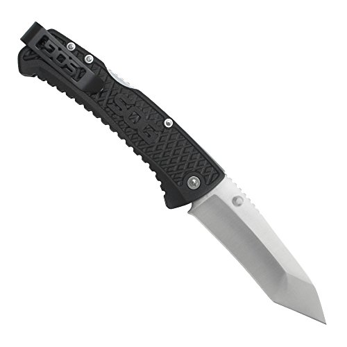 Sog Traction Folding Knife Td1012-Cp - Satin Polished 3.5" Tanto Blade, Grn Handle, Lockback,Black #TOP1