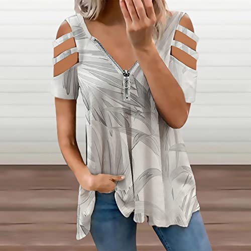 KccOsg Túnica feminina para usar com leggings, túnica de ombro vazado, ajuste solto, com zíper, gola