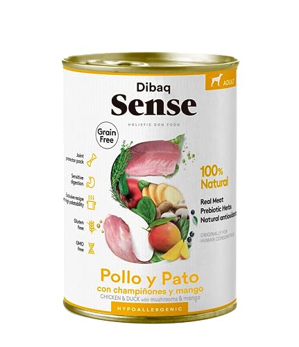 Dibaq Sense Grain Free, alimento húmedo para Perros, sin Cereales. 380g, Pack de 12 (380 gr, Pollo y Pato)