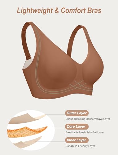 Image of OEAK Womens Comfortable Jelly Bras Deep V Bra No Underwire Seamless Full Coverage Bralettes Raceback Tshirt Supportive Bras