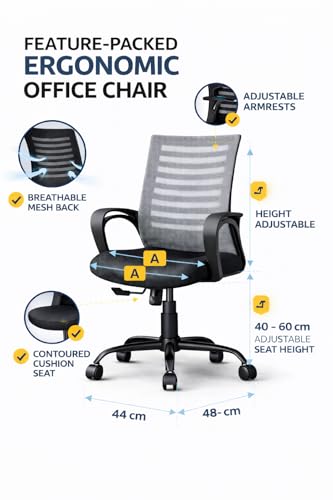 Image of Ergonomic 360 Swivel Office Chair for Home & Office Work with Back Support |Tilting & Height Adjustable Mechanism | Revolving Computer Chair for Home Study Use | Gaming Style Boss Chair