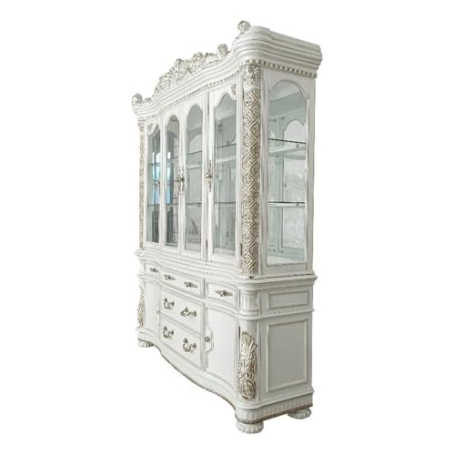 Acme Vendome Hutch and Buffet with 4 Glass Doors in Antique Pearl