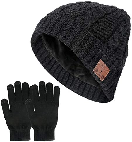 Bluetooth Beanie Hat Warmer Fleece Lined V5.0 USB Rechargeable Washable Winter Knitted Wireless Music Hat with Mic Stereo Speaker for Running, Skiing,Skating for Men Women (with Touchscreen Gloves)
