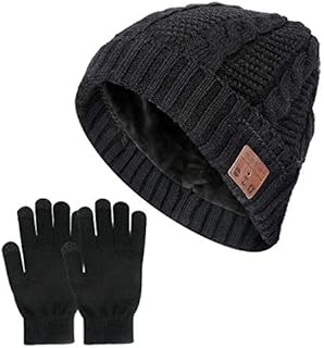 Bluetooth Beanie Hat Warmer Fleece Lined V5.0 USB Rechargeable Washable Winter Knitted Wireless Music Hat with Mic Stereo Speaker for Running, Skiing,Skating for Men Women (with Touchscreen Gloves)