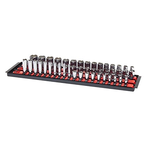 Mltools Socket Organizer - 45 Pieces Universal Twist-Lock Clips To Fit 1/4", 3/8", 1/2" Socket Driver - Includes 1 Tray, 3 Rails With 15 Clips Each, Labels - Tool Box Accessories Made In Usa - Red #TOP4