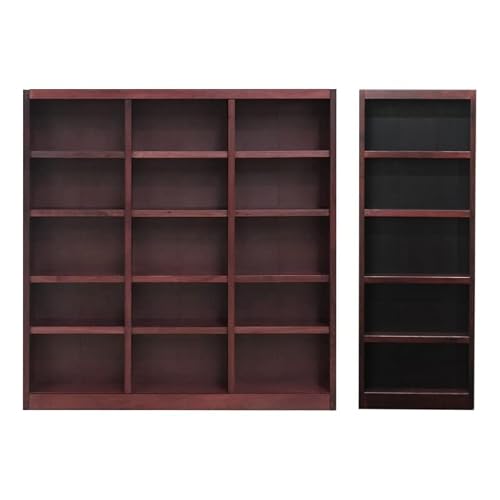 Home Square 2-Piece Set With 72" Tall Solid Wood Triple Wide Bookcase With Adjustable Shelves & 72" Tall 5 Shelves Bookcase, In Cherry #TOP8