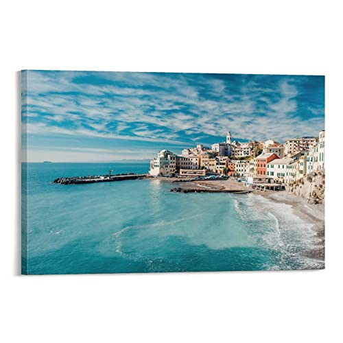 Canvas Wall Art Bogliasco An Ancient Fishing Village In Genoa, Liguria, Italy Wall Decorations For Bedroom Living Room Stretched And Framed Canvas Paintings Kitchen Bathroom Wall Decor Ready To Hang #TOP14