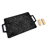 SUN-YE 鉄板 グリルプレート 折り畳みコンロ用 BBQ鉄板 バーベキューパン アウトドアグリドル ピクニック調理ツール 屋外多機能グリルパン 木製ハンドル付き