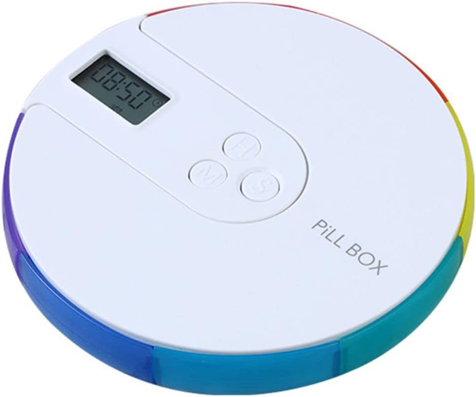 Smart Electronic Pill Organizer, Round 7 Day Pill Box, 4 Alarm Clocks Pill Case, Electronic Pill Box with Alarm Reminder, Push Button Large Capacity Medicine Organizer for Vitamins, Supplements