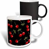 3dRose Cherry Print Juicy Red Cherries on Black - Mugs (mug_24730_3)