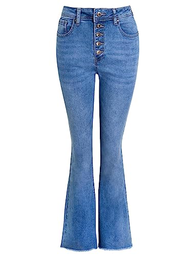 Jean bootcut taille haute en denim pour femme avec un ourlet brut tendance