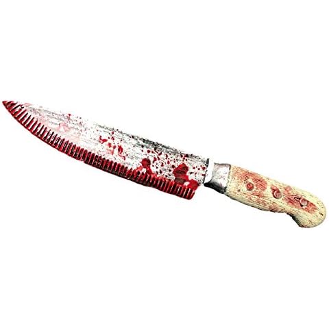 Rubber Johnnies Bloody Kitchen Knife , Hard Plastic, Fancy Dress , Swords, Butcher , Halloween, Weapons, Accessory, Cream Handled Cover