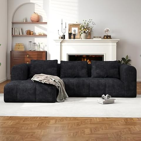 105" Modular Sectional Sofa, Boneless Couch for Living Room, Cloud Sectional Couch with Deep Seat, L-Shape Sofa, Upholstered Couches for Living Room Bedroom, No Assembly Required, Black (Slub Fabric) Cover