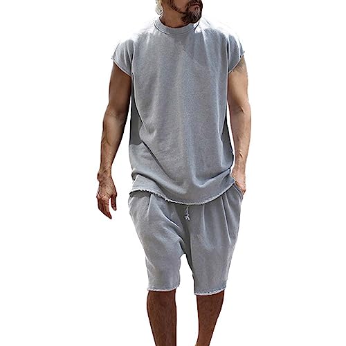 Ensemble t-shirt et short d'été vêtement homme respirant gris XXXL
