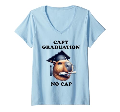 Femme Capybara Graduation Funny High School Graduate No Cap T-Shirt avec Col en V
