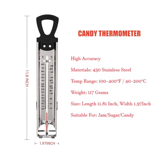 Deep Fry & Candy Thermometer – Stainless Steel, Waterproof with Adjustable Clip & Cool-Touch Handle, 100–400°F / 40–200°C, for Frying, Jam, Syrup, Baking & Sugar Cooking
