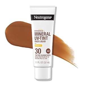 Neutrogena Purescreen+ Tinted Sunscreen for Face with SPF 30, Broad Spectrum Mineral Sunscreen with Zinc Oxide and Vitamin E, Water Resistant, Fragrance Free, Deep, 1.1 fl oz