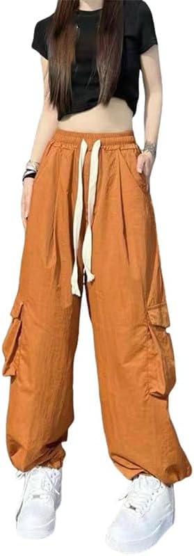 Women's American Style Hip Hop Orange Cargo Pants Spring Autumn Outfit Dance Lantern Pants