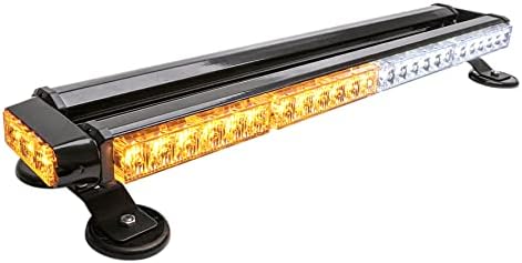 CUMART 26.5" Amber White 54 LED Automotive Emergency Warning Flashing Snow Plows Light Bar Strobe Light Traffic Advisor with Magnetic Base Double Side (26.5" 54LED, Amber/White)