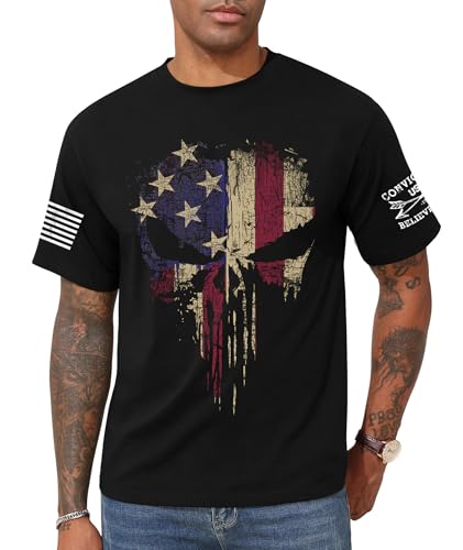 KESIHAN American Flag Skull Punisher Shirt Short Sleeve Men's Patriotic Graphic T-Shirt