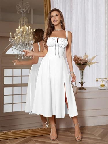 Image of Solid Lace Up Backless Ruched Boning Spaghetti Strap Slim Fit Long Cami Dress for Women's & Girl's