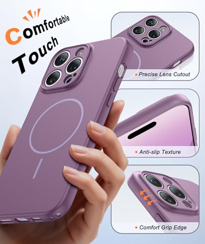 Image of FNTCASE for iPhone 14 Pro Max Case Lavender: [Compatible with Magsafe] Solid Matte 14 Pro Max Magnetic Phone Cover with [Full Camera Protection] [Screen Protector] Military Grade Shockproof Protective